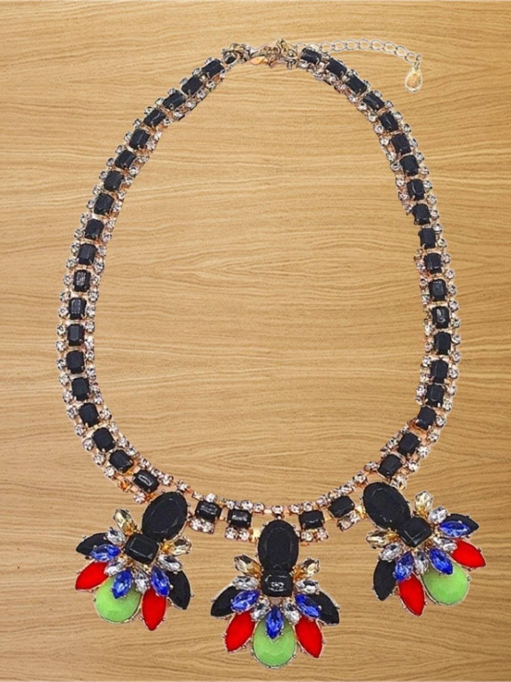 NWT Susan Graver Rainbow Statement Necklace with Black Accents